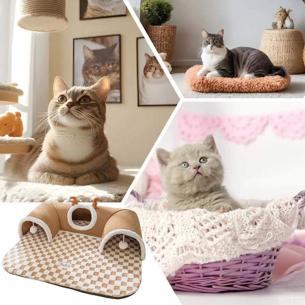 Winter Indoor Warm Plush Cat Bed Tunnel Warm Shelter Tent House Toys for Dog  Play and Sleep Integrated Hide and Seek Pet Nest