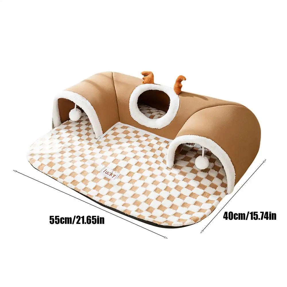 Winter Indoor Warm Plush Cat Bed Tunnel Warm Shelter Tent House Toys for Dog  Play and Sleep Integrated Hide and Seek Pet Nest