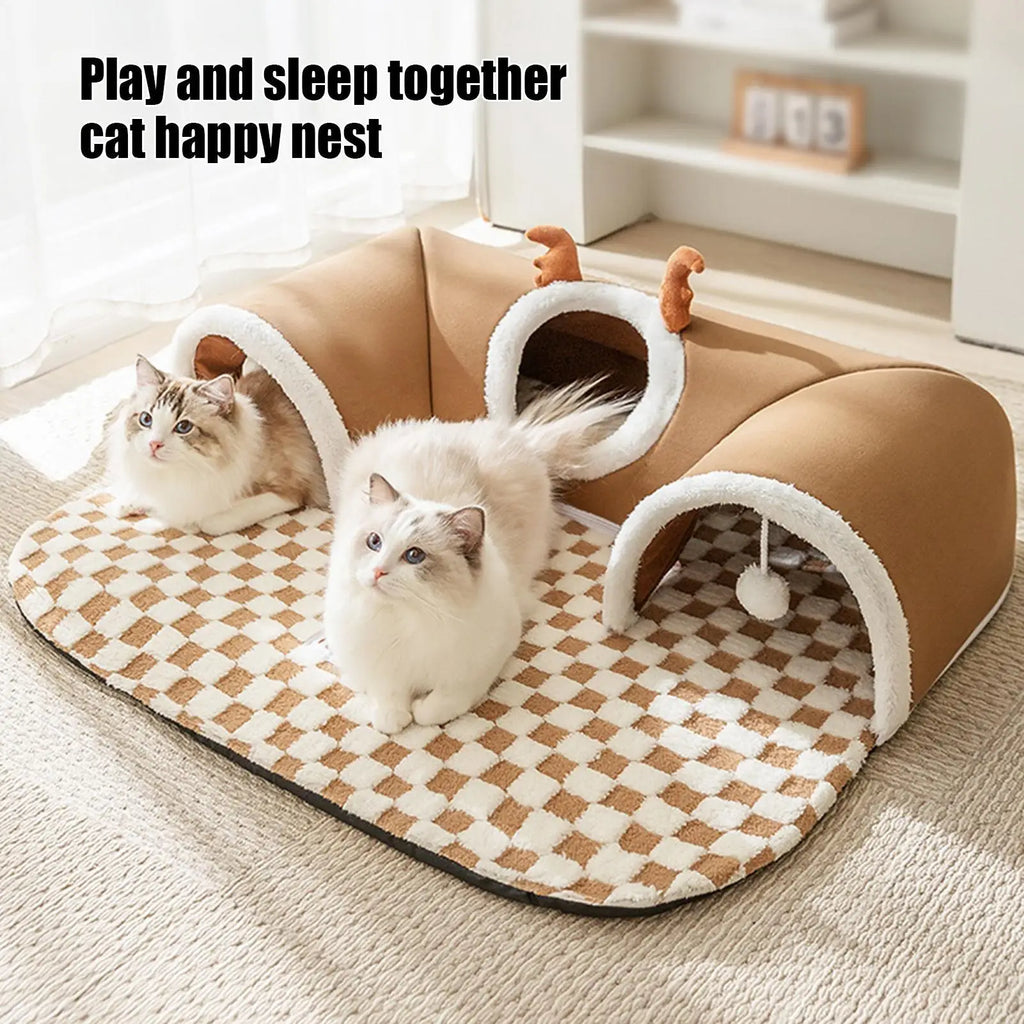 Winter Indoor Warm Plush Cat Bed Tunnel Warm Shelter Tent House Toys for Dog  Play and Sleep Integrated Hide and Seek Pet Nest