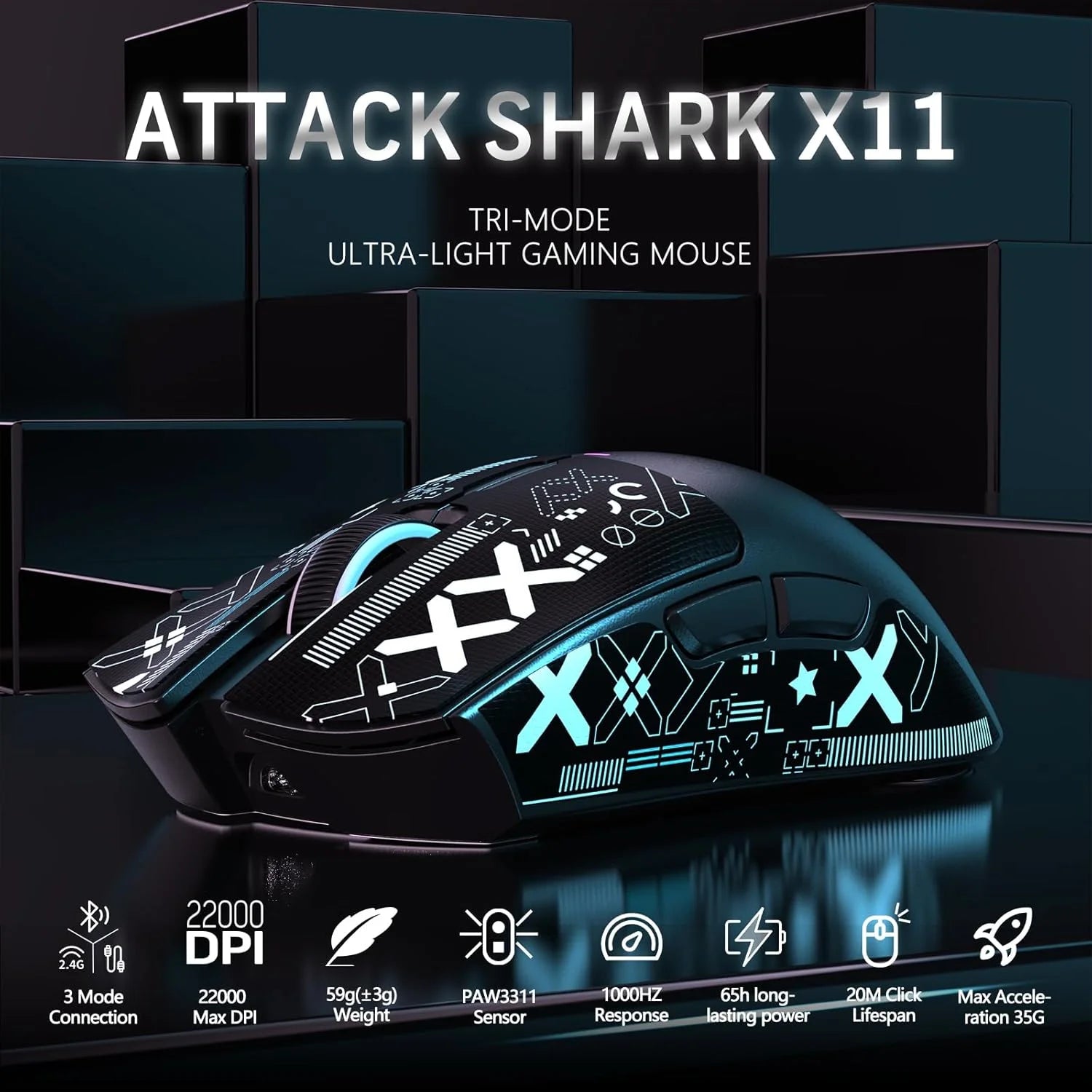 ATTACK SHARK X11 Wireless Gaming Mouse with RGB Magnetic Charging Dock