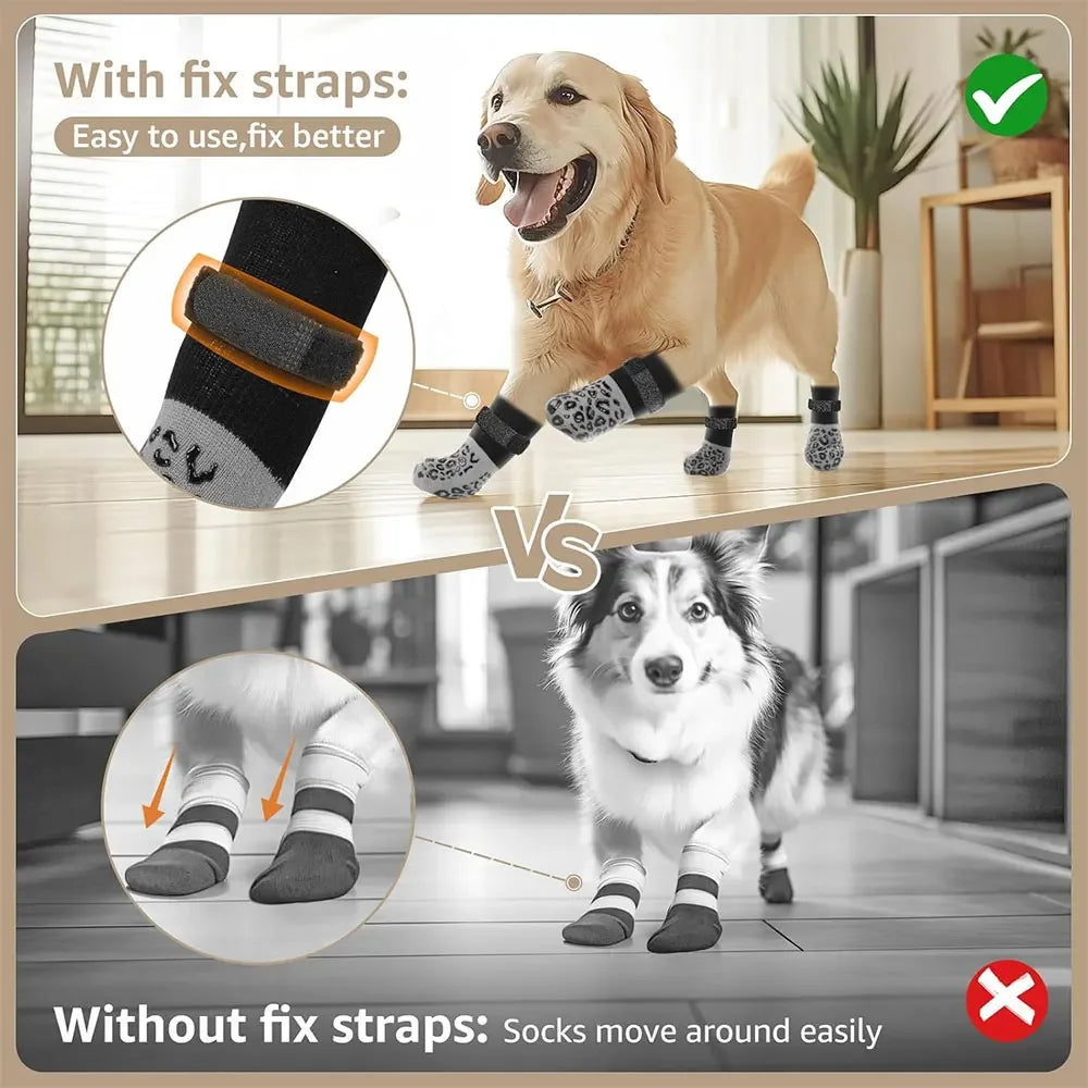 4pcs Waterproof Dog Paw Protectors Anti-Slip Boots with Traction Control Adjustable Socks for Injured Paws Senior Dogs