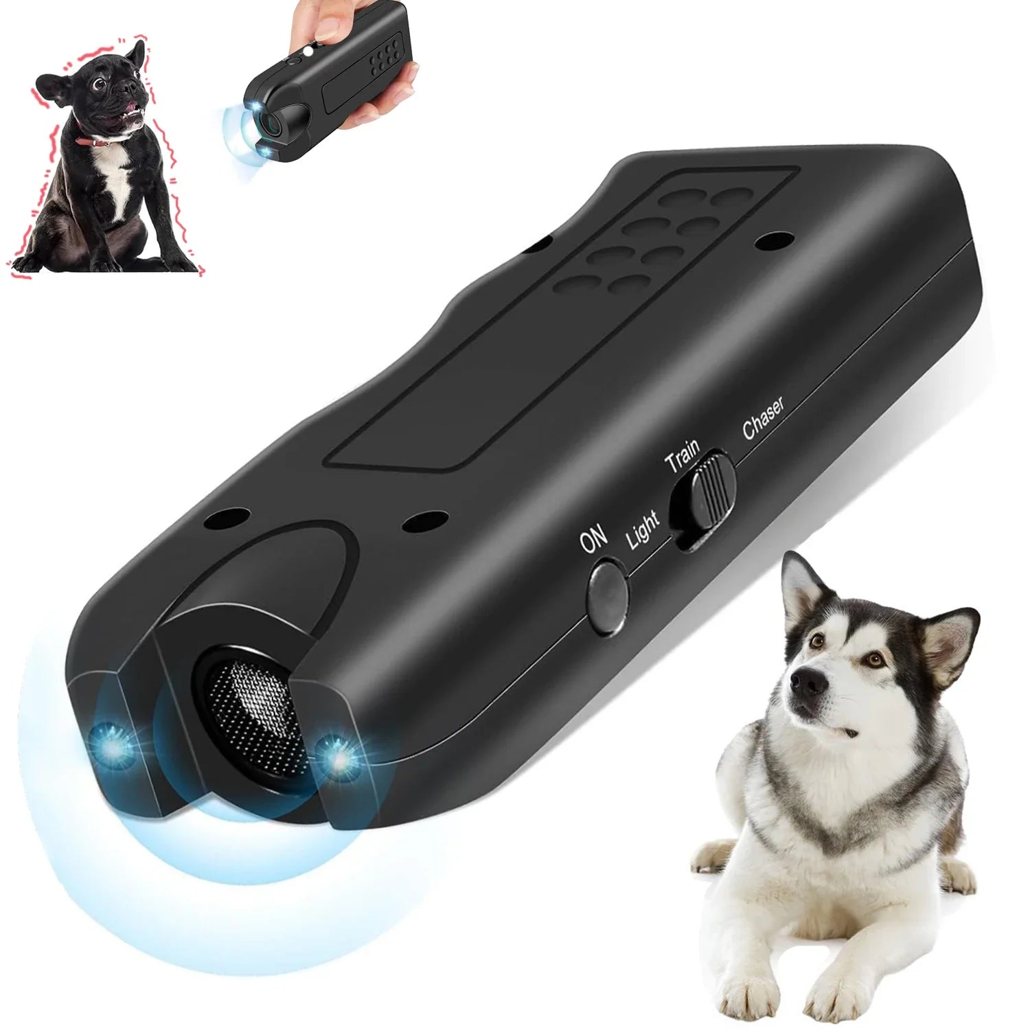 Dog Ultrasonic Repeller Pet Training Device Outdoor Deterrent Chaser Portable Anti-barking Device with LED to Repel Cats & Dogs