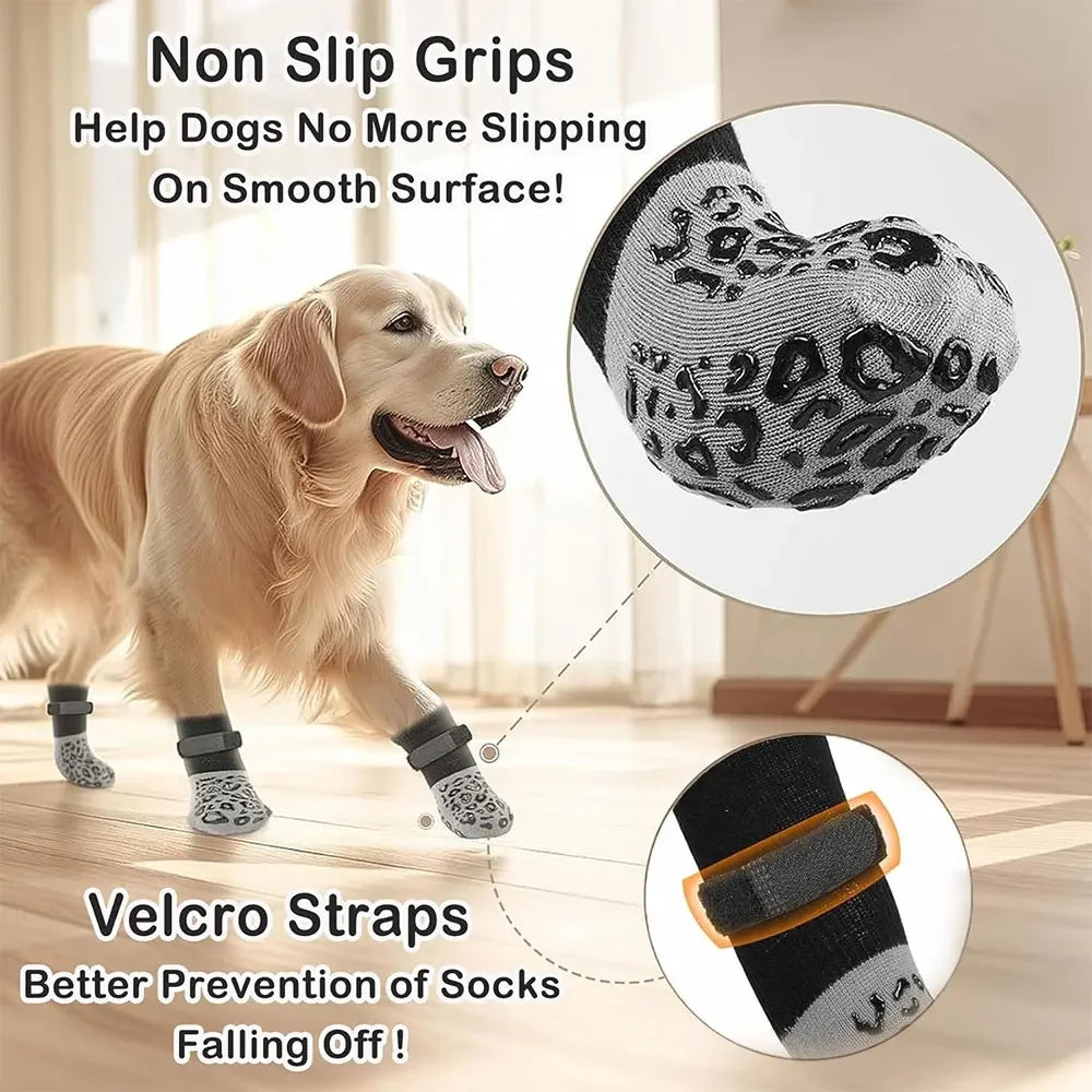 4pcs Waterproof Dog Paw Protectors Anti-Slip Boots with Traction Control Adjustable Socks for Injured Paws Senior Dogs