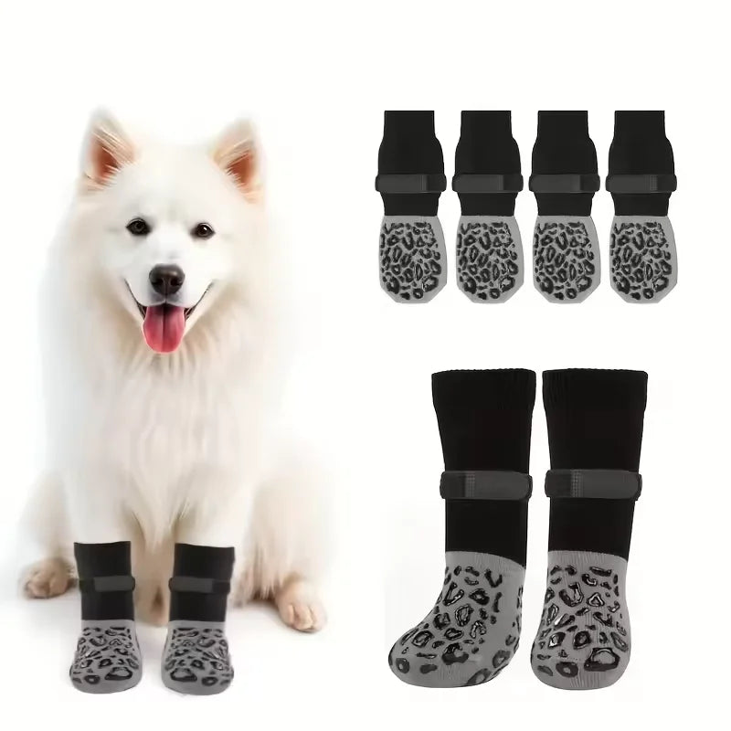 4pcs Waterproof Dog Paw Protectors Anti-Slip Boots with Traction Control Adjustable Socks for Injured Paws Senior Dogs
