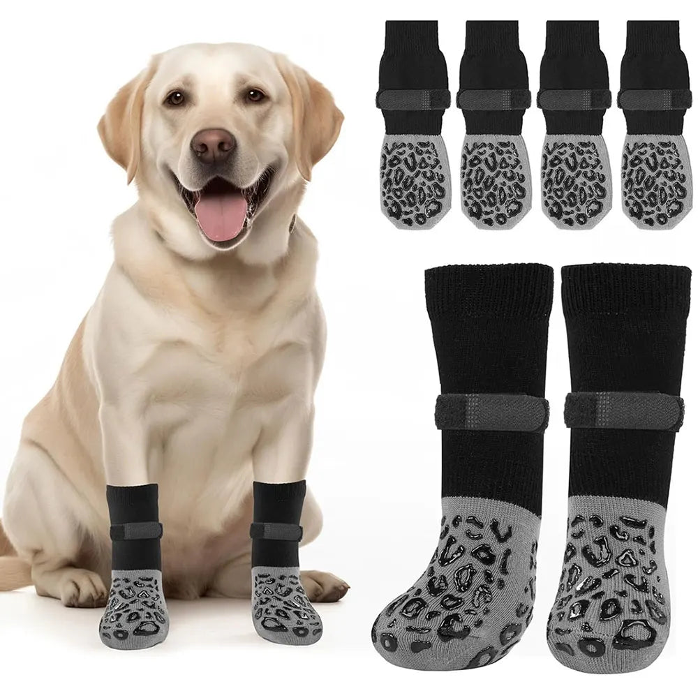 4pcs Waterproof Dog Paw Protectors Anti-Slip Boots with Traction Control Adjustable Socks for Injured Paws Senior Dogs
