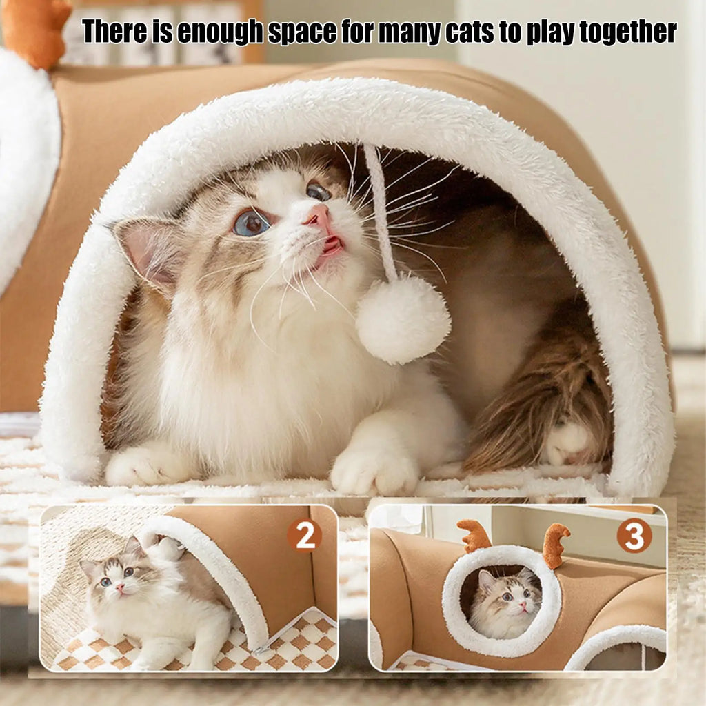 Winter Indoor Warm Plush Cat Bed Tunnel Warm Shelter Tent House Toys for Dog  Play and Sleep Integrated Hide and Seek Pet Nest